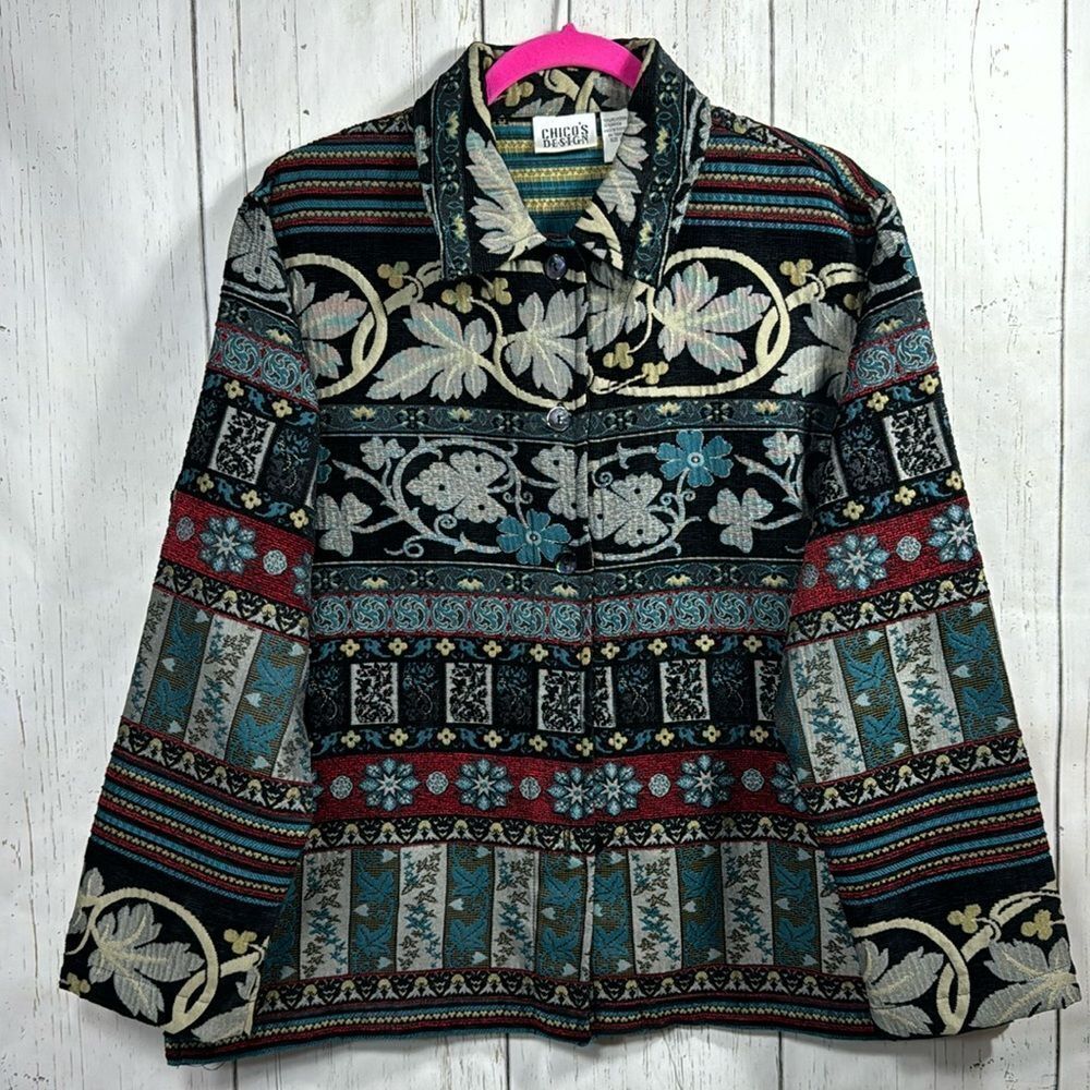 Vintage Chicos Design Tapestry Jacket Womens Size L Boho Artsy Statement Jacket